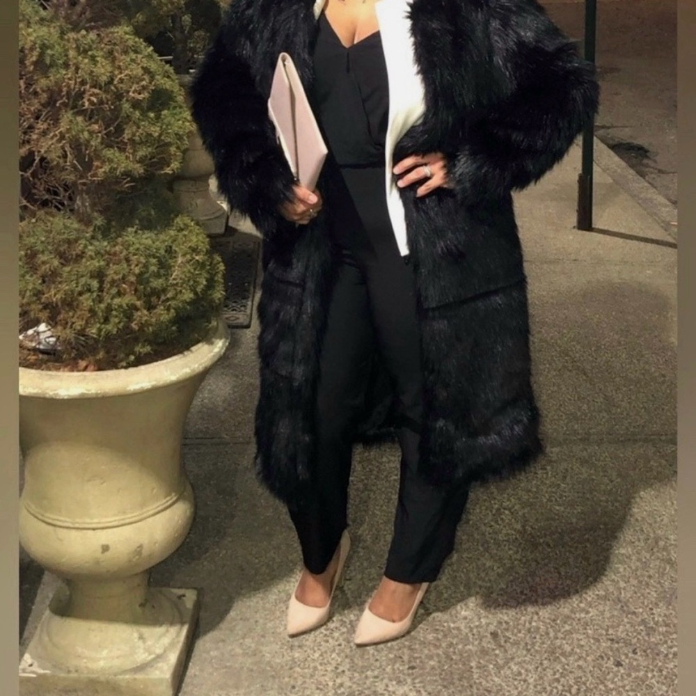 Elegant Black Faux Fur Coat